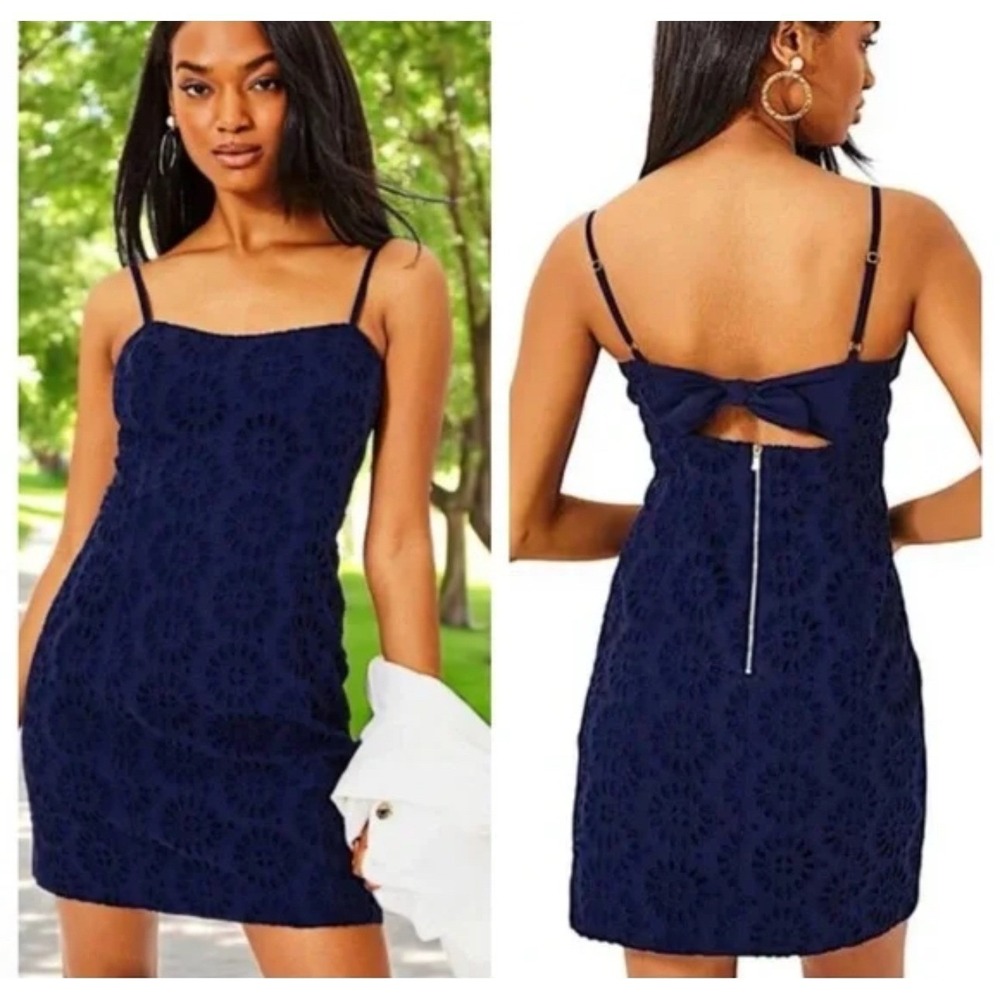 NEW Lilly Pulitzer Navy Blue Oversized Pinwheel Eyelet Mini Dress Size 16 $198‎